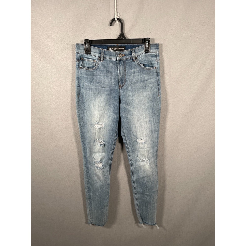 Express Jeans Womens 6R Blue Denim Cotton Stretch Distressed Frayed Hem Outdoor